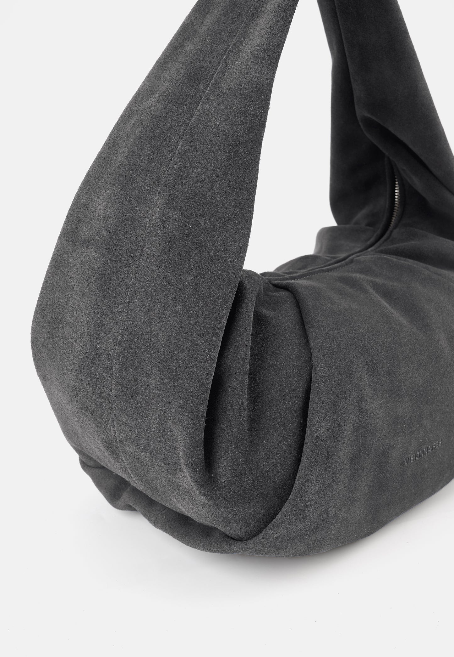 Greta Große Veloursleder-Schultertasche Asphaltgrau