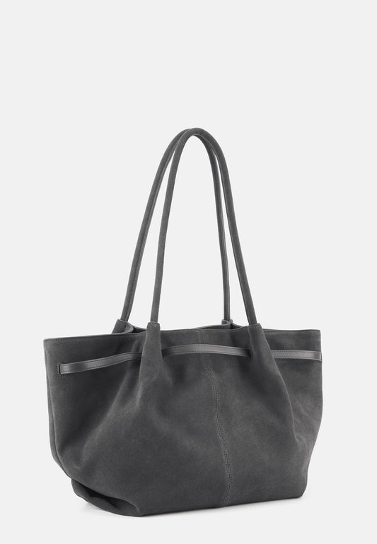 Bonnie Große Veloursleder-Tasche Asphaltgrau