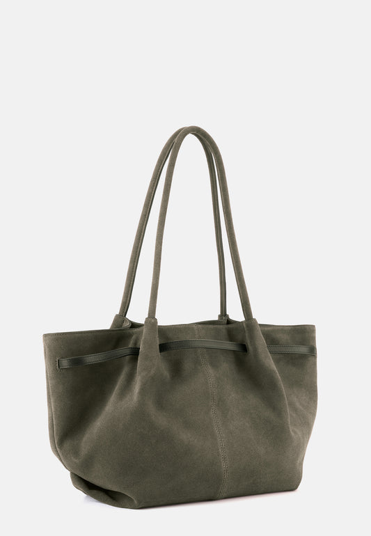 Bonnie Große Veloursleder-Tasche Moosgrün