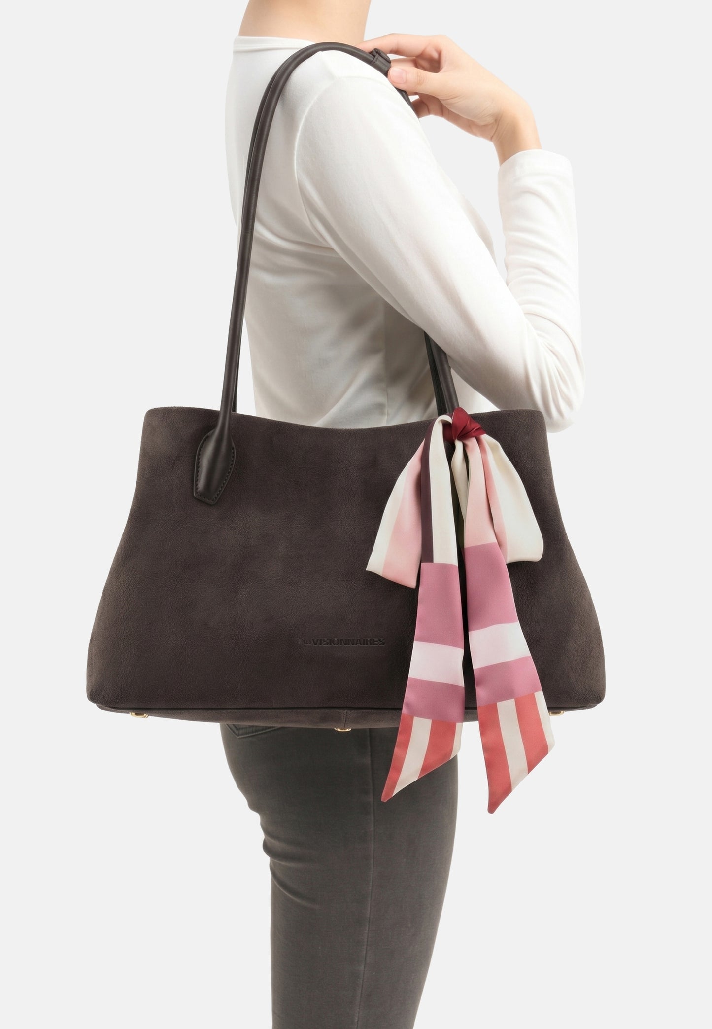 Sophie Große Veloursleder-Henkeltasche mit Ziertuch Dunkelbraun
