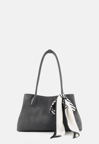 Sophie Große Veloursleder-Henkeltasche mit Ziertuch Asphaltgrau