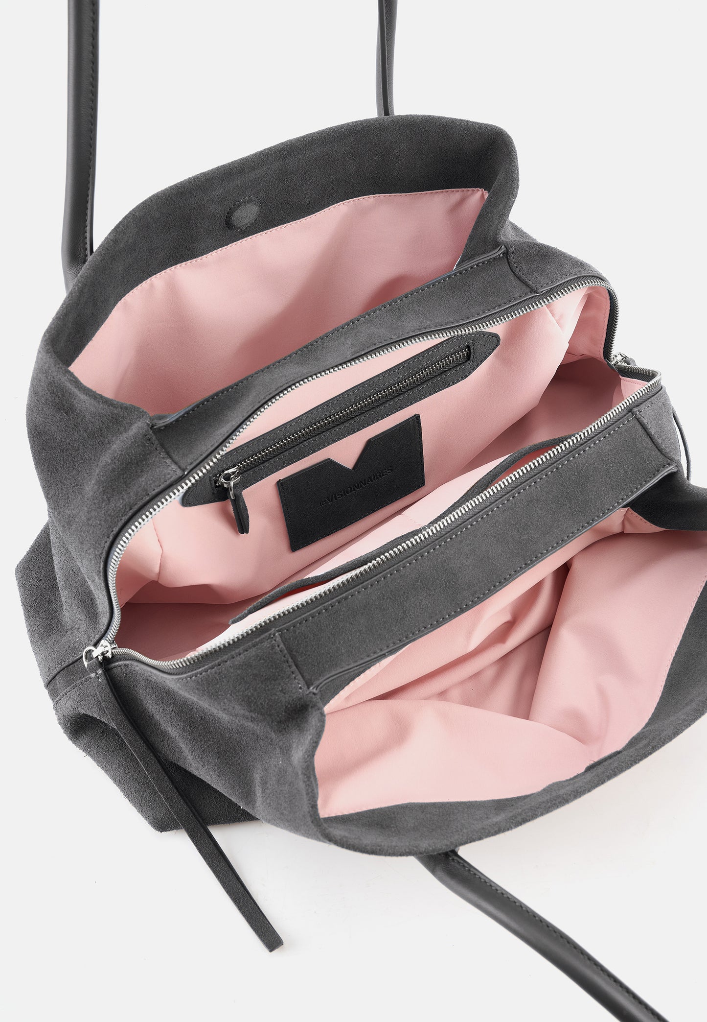 Sophie Große Veloursleder-Henkeltasche mit Ziertuch Asphaltgrau