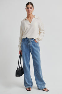 Lyocell-Jeans mit Bindegürtel in Hellblau