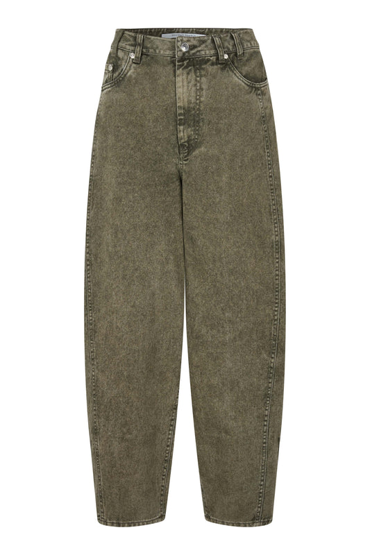 Olivgrüne 5-Pocket Barrel-Leg Jeans
