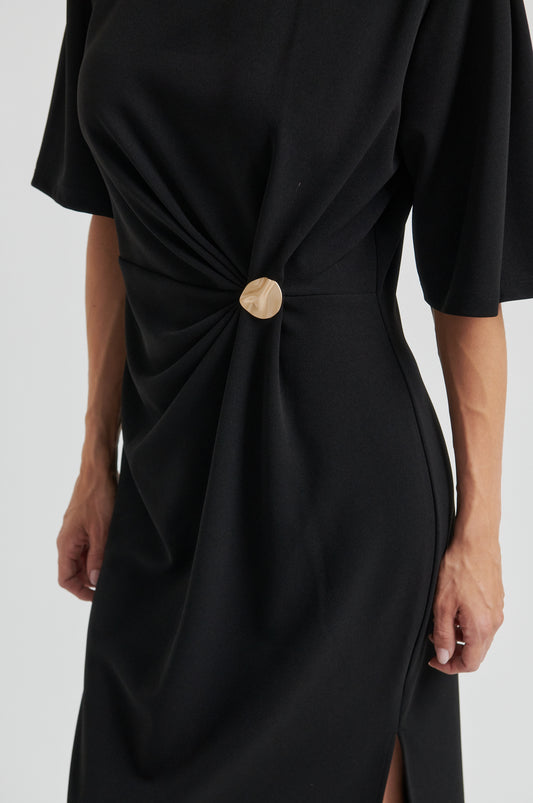 Midikleid mit Drapierung in Schwarz
