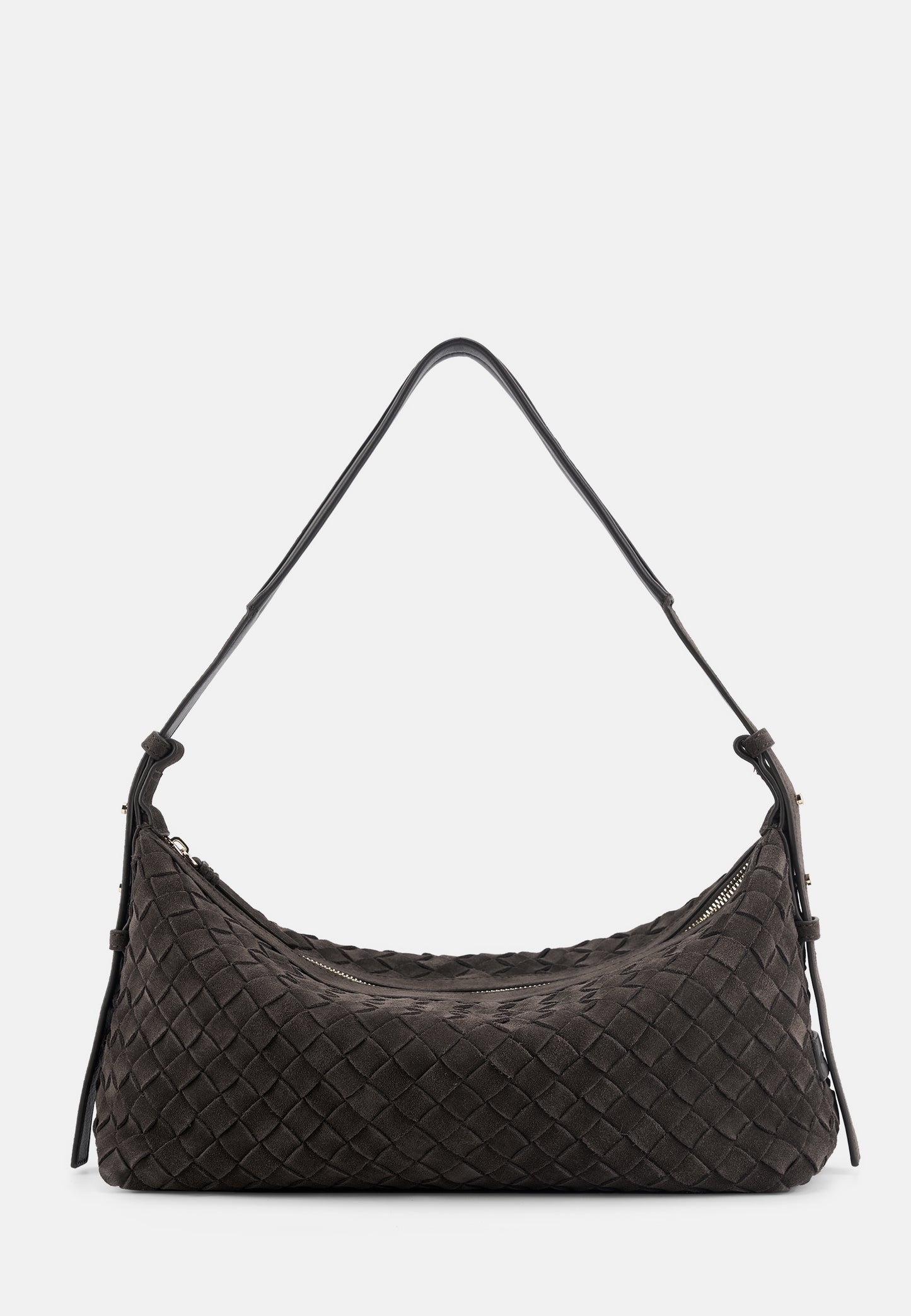 Marie Veloursleder-Schultertasche Dunkelbraun