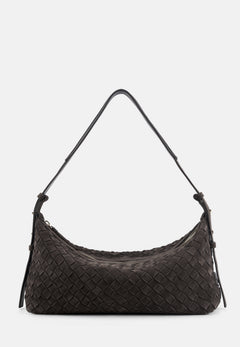 Marie Veloursleder-Schultertasche Dunkelbraun