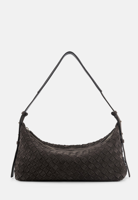 Marie Veloursleder-Schultertasche Dunkelbraun