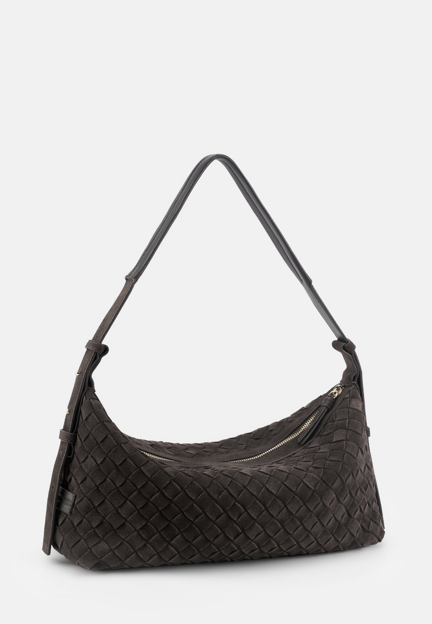 Marie Veloursleder-Schultertasche Dunkelbraun
