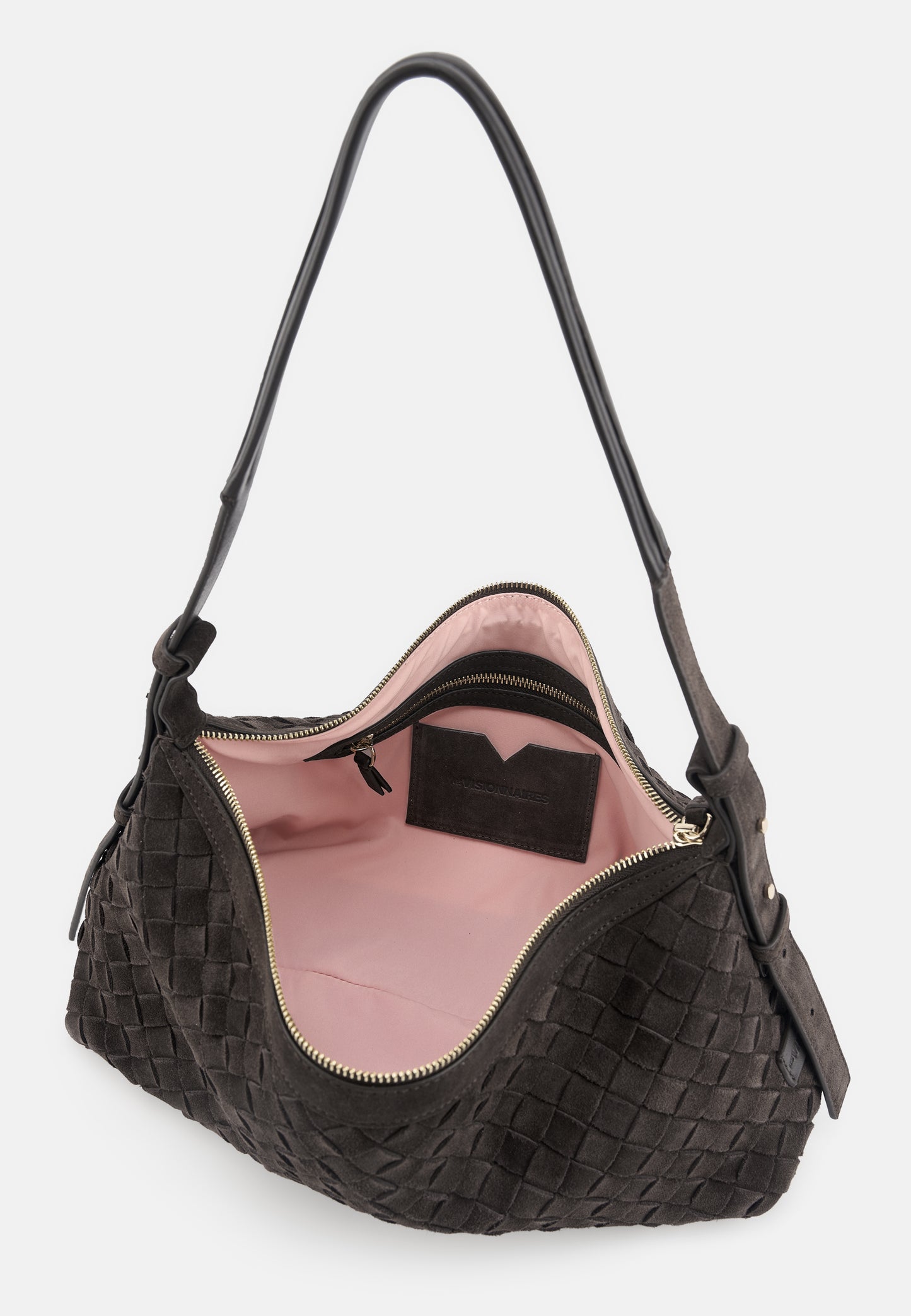 Marie Veloursleder-Schultertasche Dunkelbraun