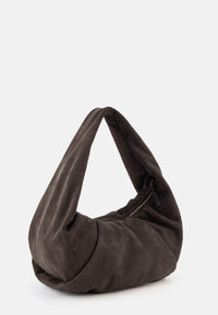 Greta Große Veloursleder-Schultertasche Dunkelbraun