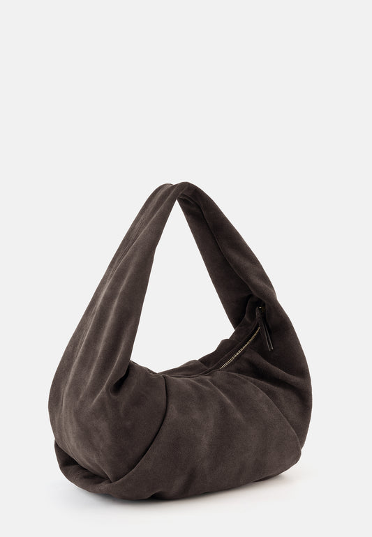 Greta Große Veloursleder-Schultertasche Dunkelbraun