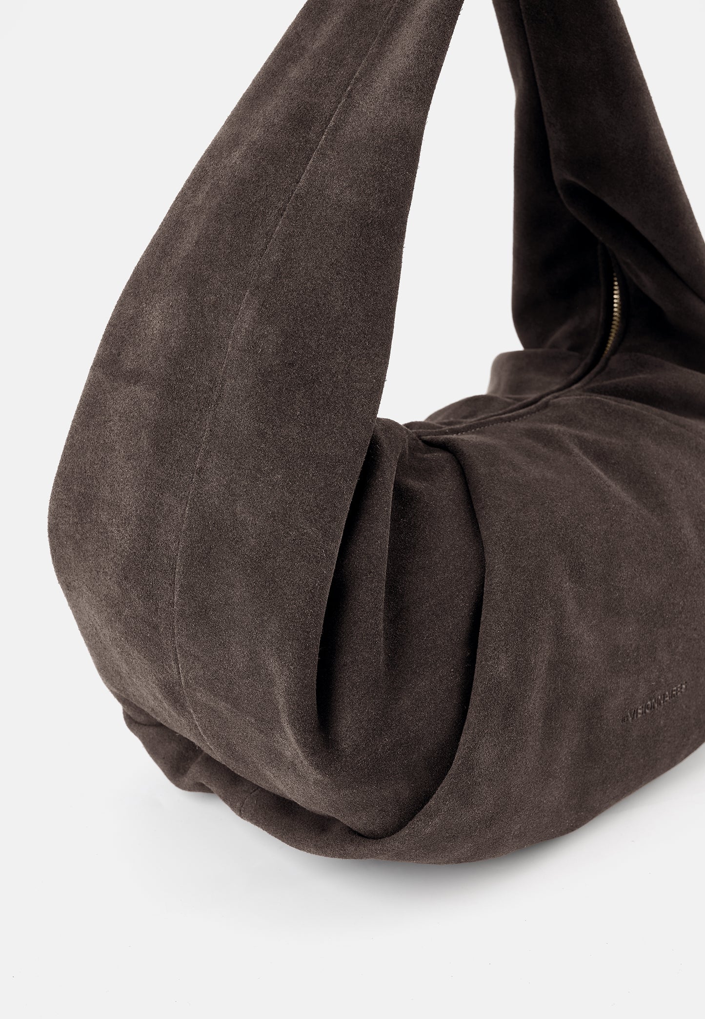 Greta Große Veloursleder-Schultertasche Dunkelbraun