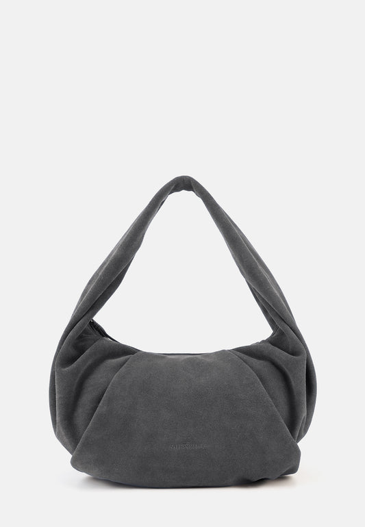 Greta Große Veloursleder-Schultertasche Asphaltgrau