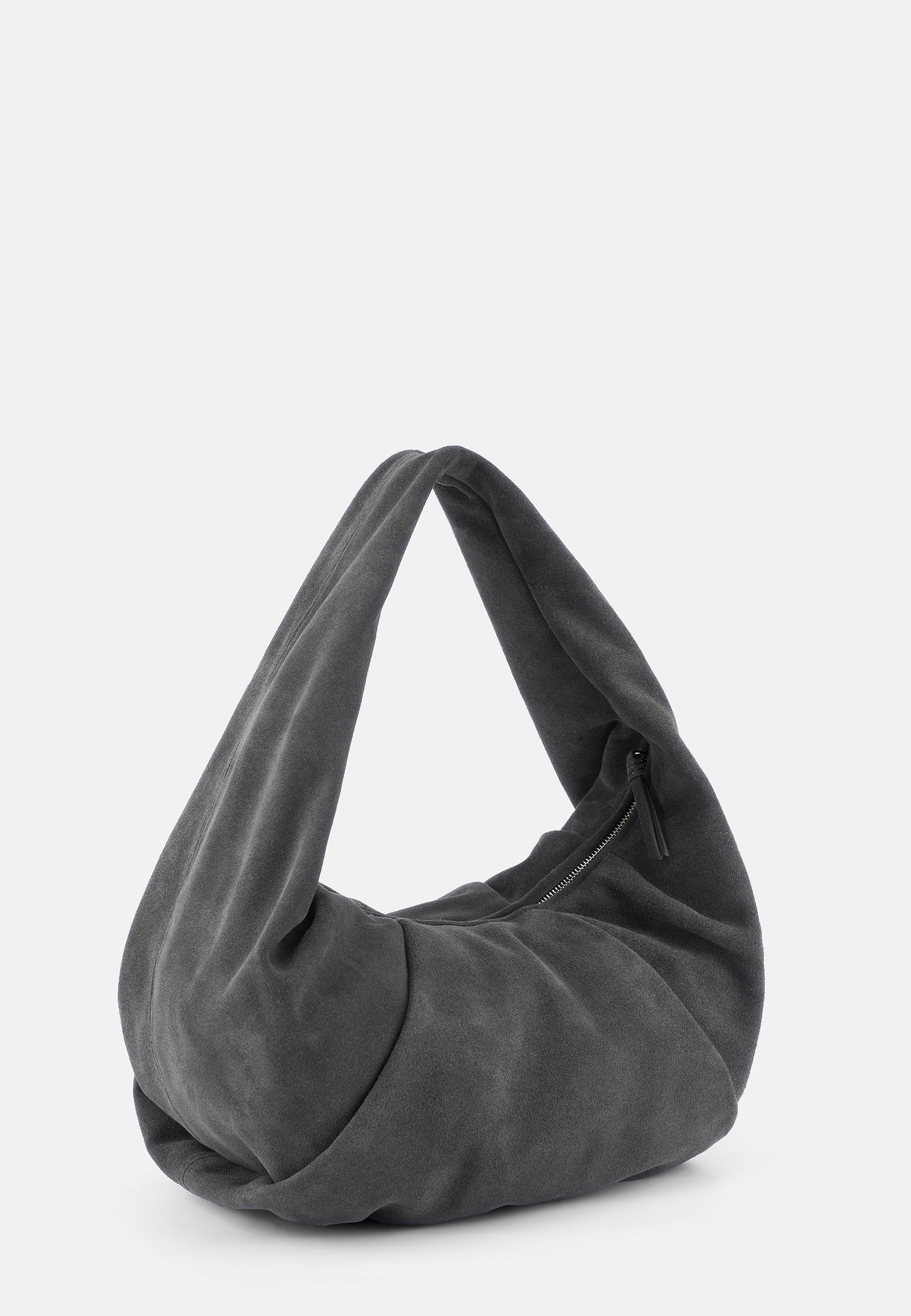 Greta Große Veloursleder-Schultertasche Asphaltgrau