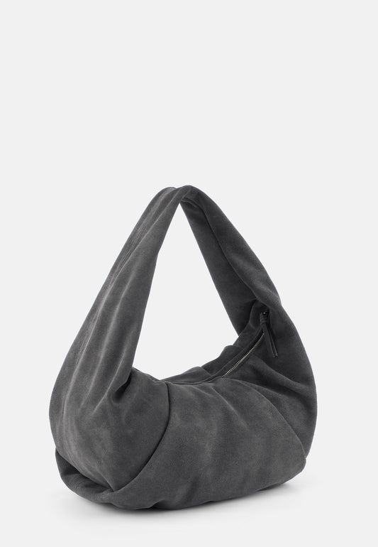 Greta Große Veloursleder-Schultertasche Asphaltgrau
