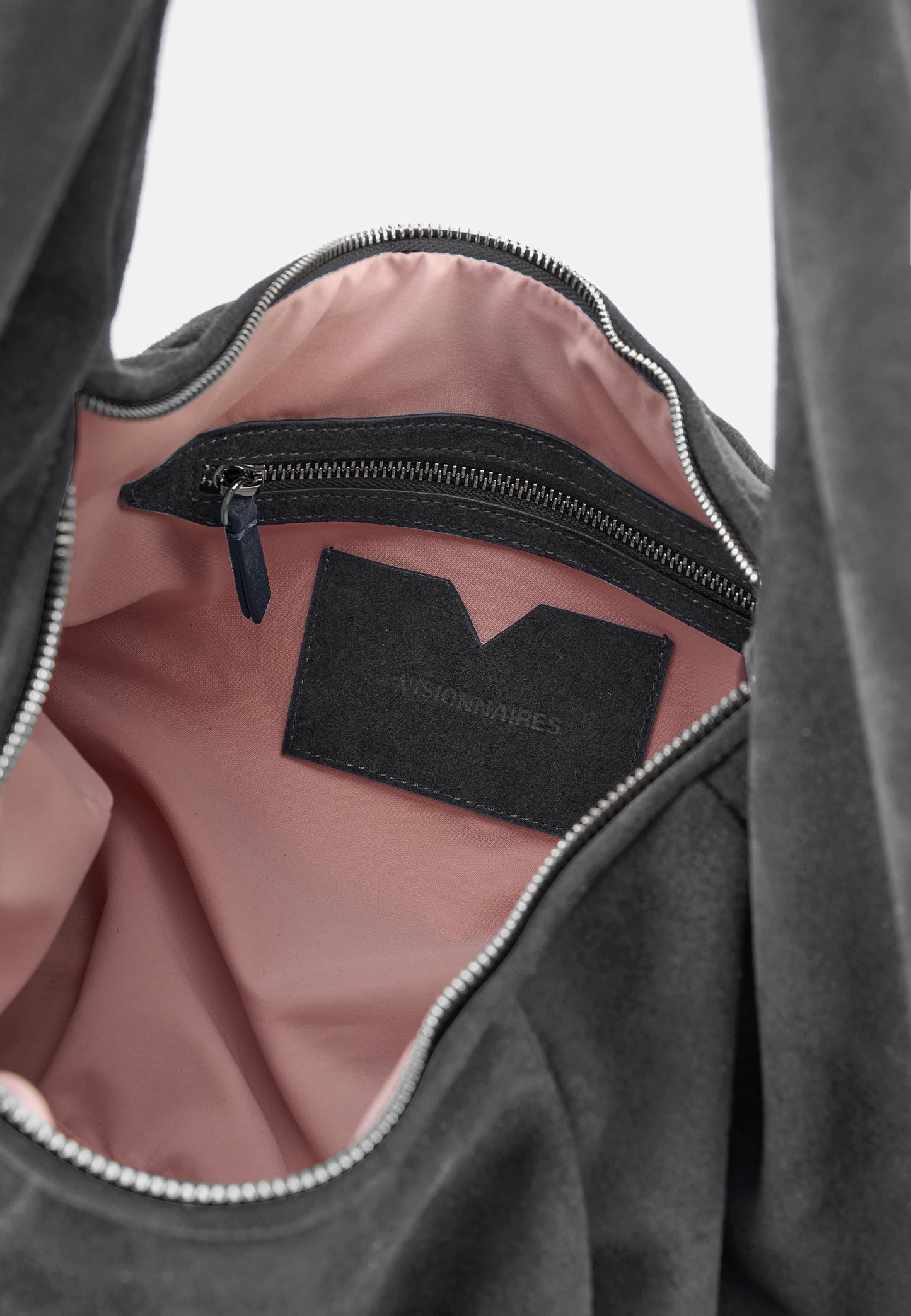 Greta Große Veloursleder-Schultertasche Asphaltgrau