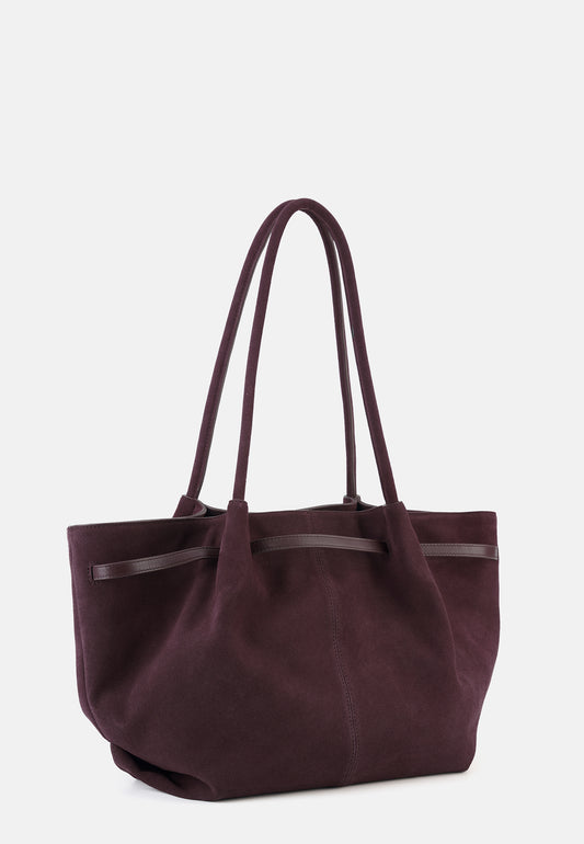 Bonnie Große Veloursleder-Tasche Aubergine