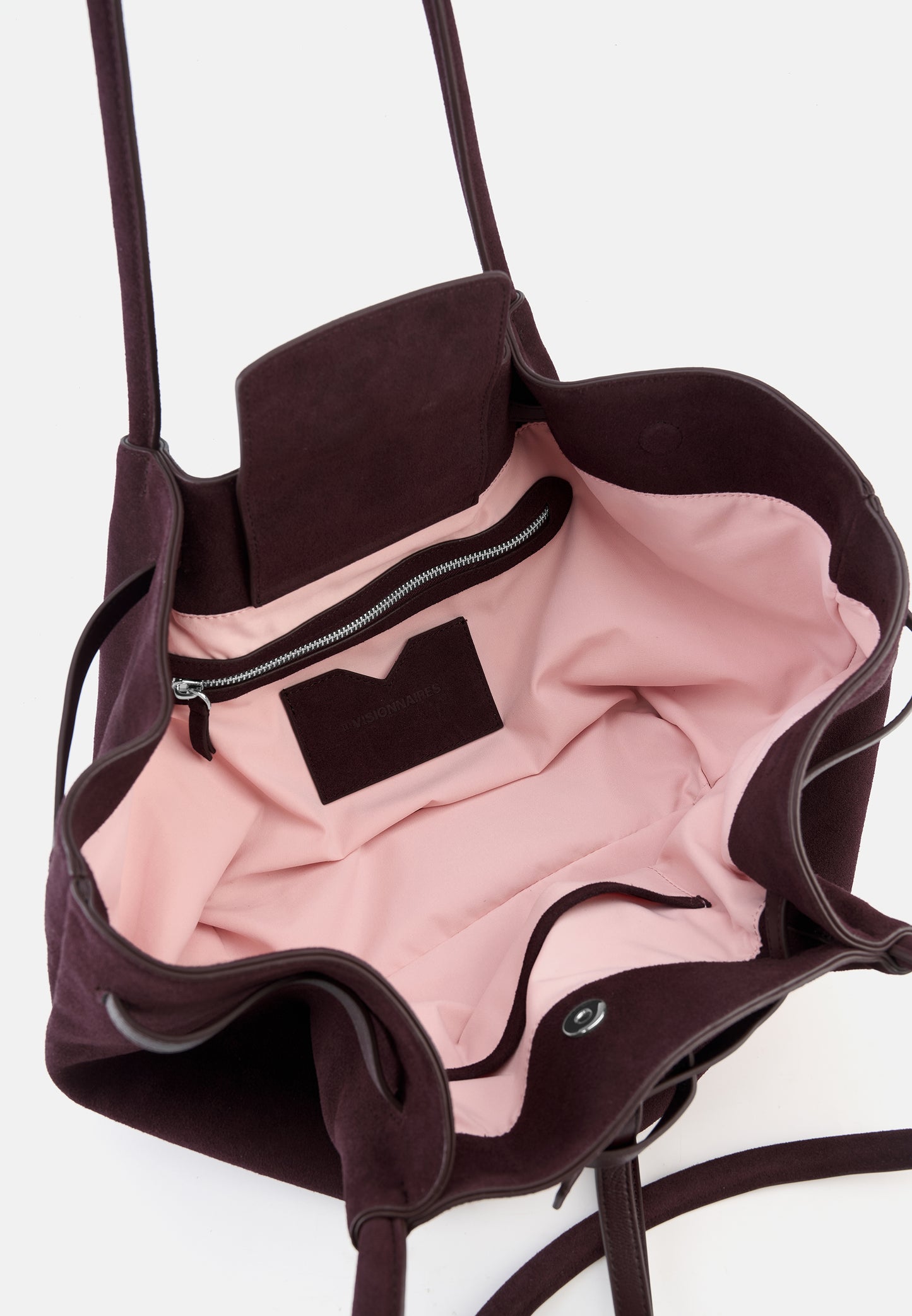 Bonnie Große Veloursleder-Tasche Aubergine