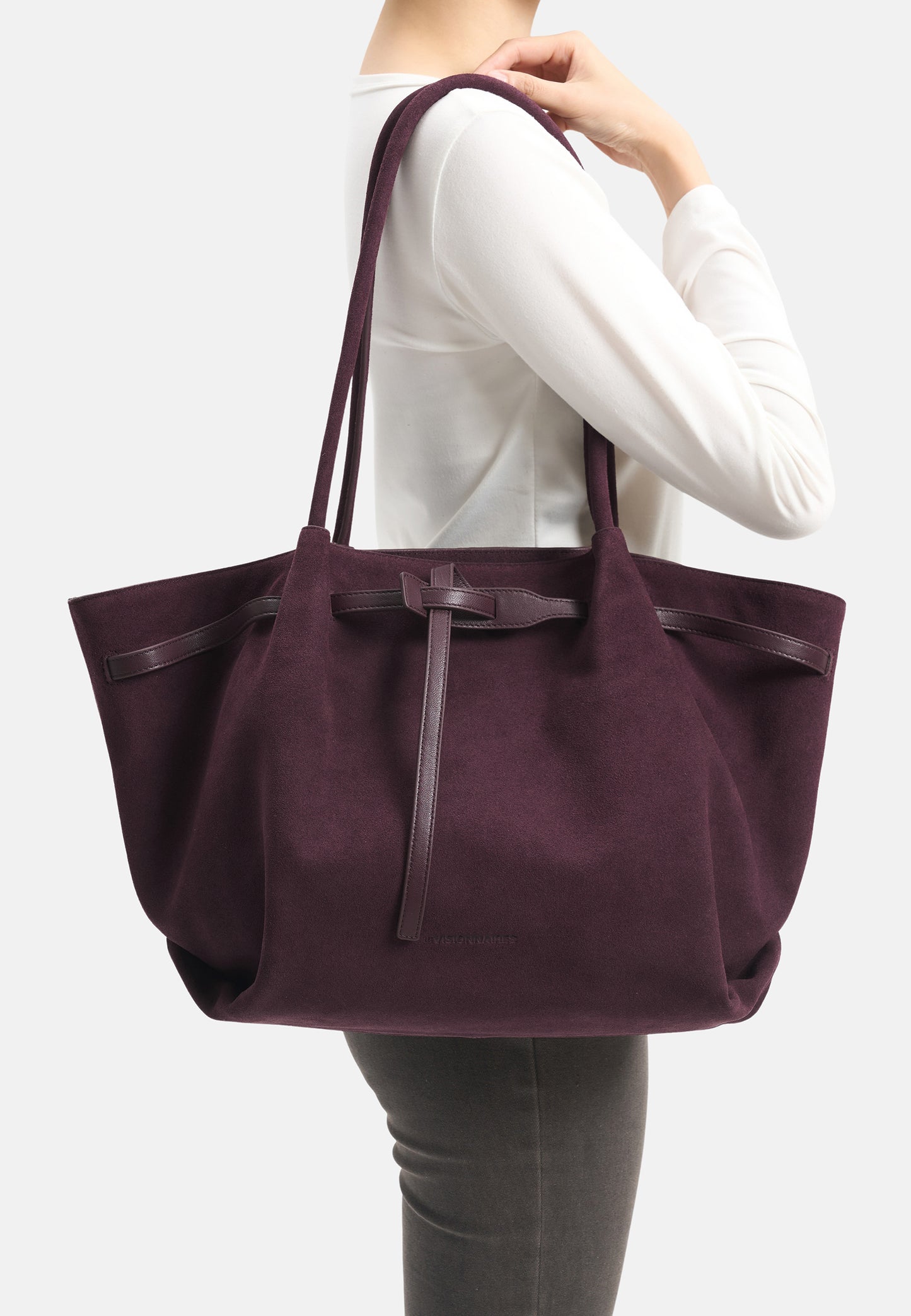 Bonnie Große Veloursleder-Tasche Aubergine
