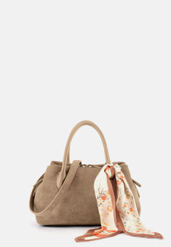 Sophie Veloursleder-Henkeltasche mit Ziertuch Hellbeige