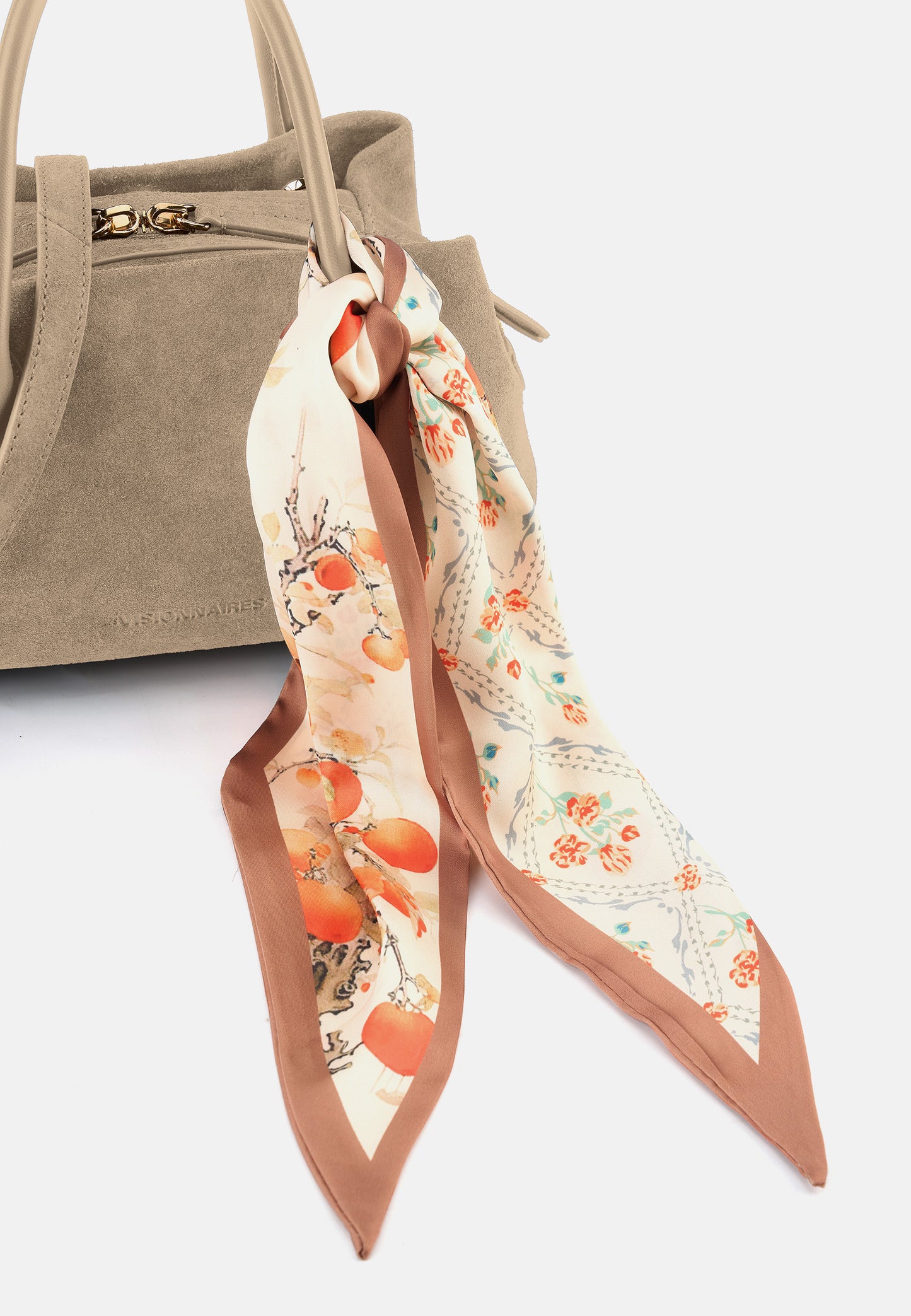 Sophie Veloursleder-Henkeltasche mit Ziertuch Hellbeige