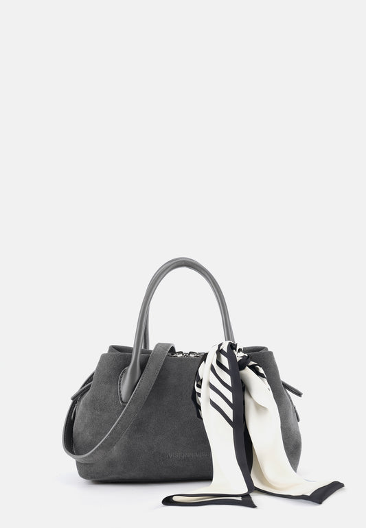 Sophie Veloursleder-Henkeltasche mit Ziertuch Grau