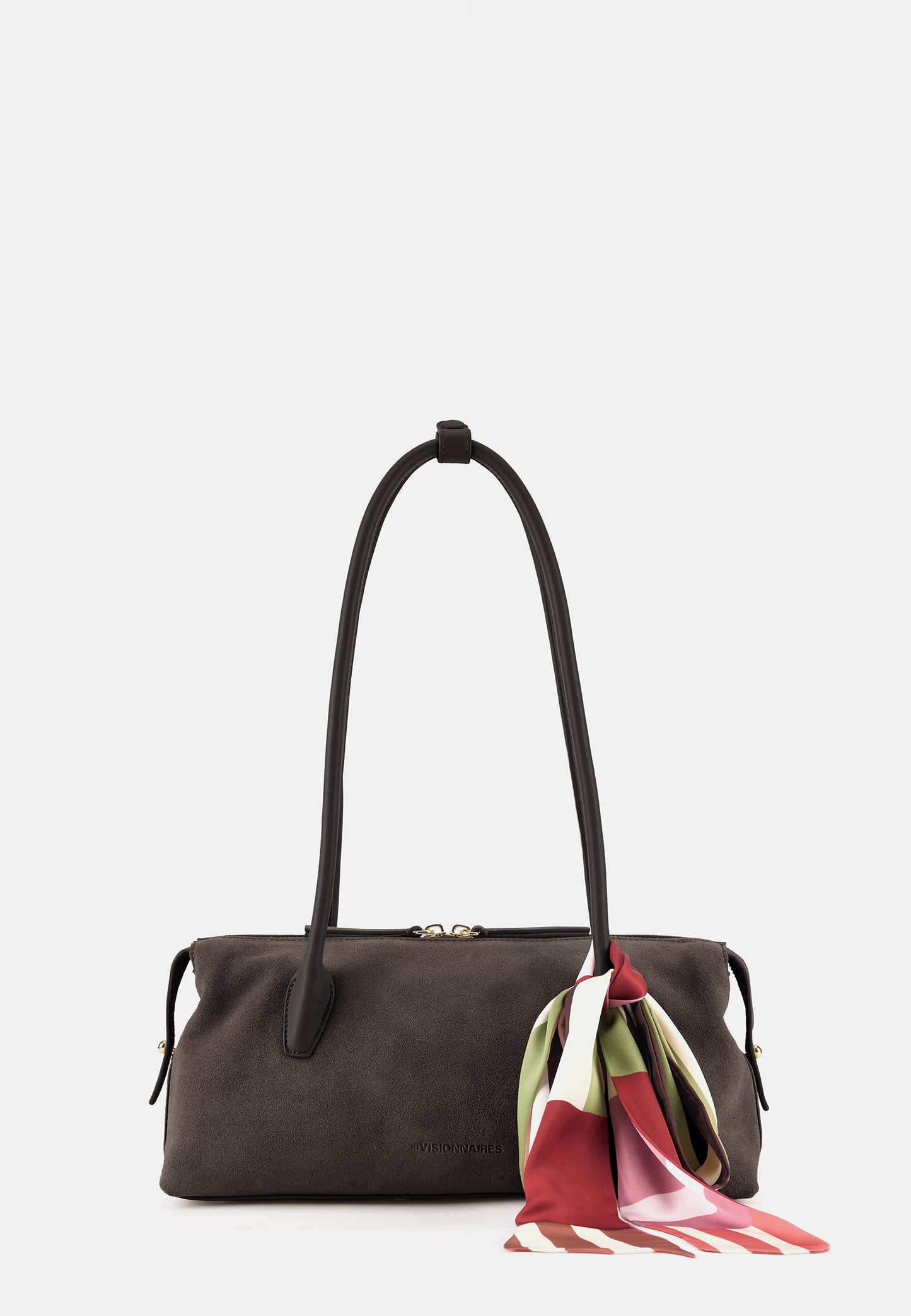 East-West Veloursleder-Schultertasche Dunkelbraun