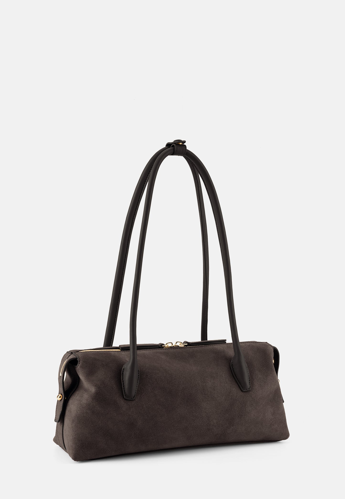 East-West Veloursleder-Schultertasche Dunkelbraun