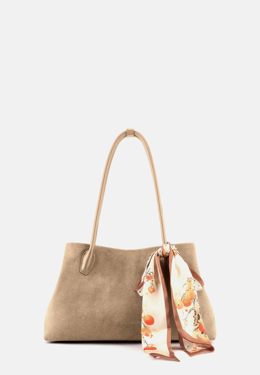 Sophie Große Veloursleder-Henkeltasche mit Ziertuch Mushroom