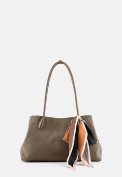 Sophie Große Veloursleder-Henkeltasche mit Ziertuch Khaki