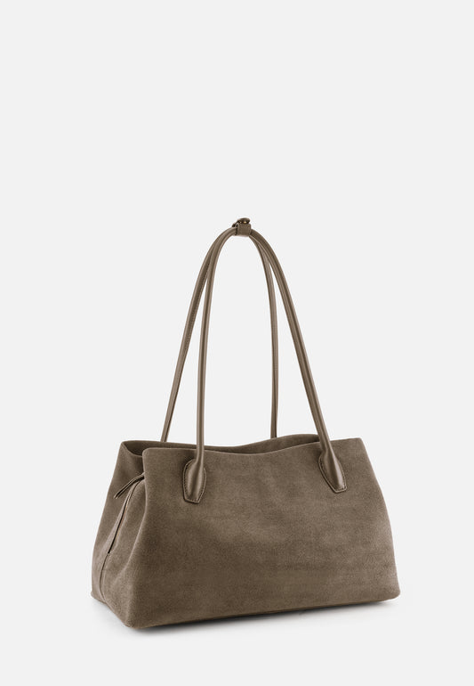 Sophie Große Veloursleder-Henkeltasche mit Ziertuch Khaki
