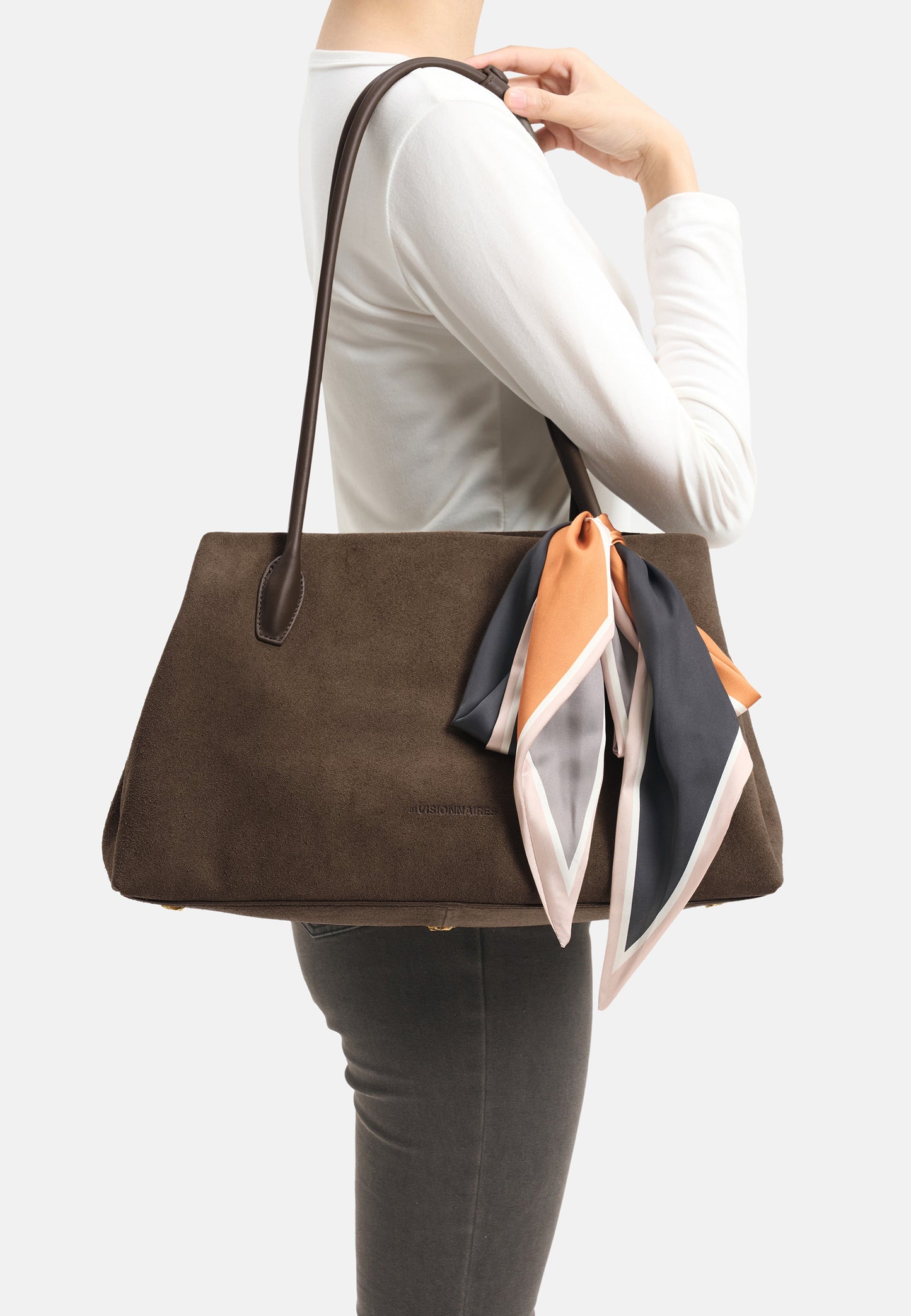 Sophie Große Veloursleder-Henkeltasche mit Ziertuch Khaki