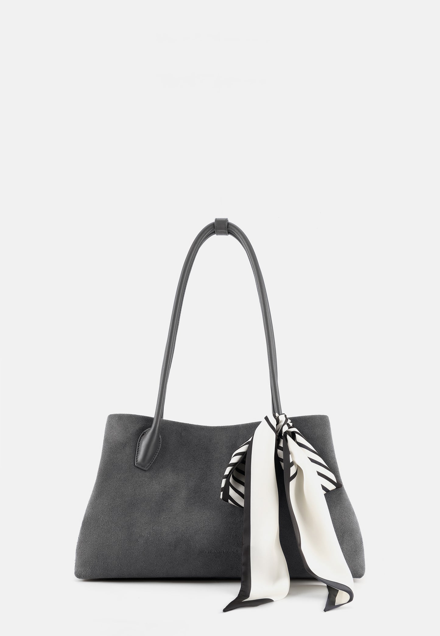 Sophie Große Veloursleder-Henkeltasche mit Ziertuch Asphaltgrau