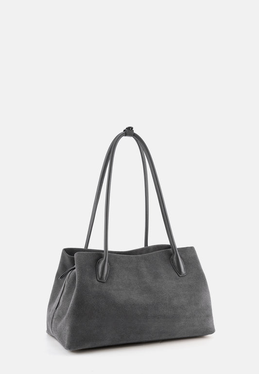 Sophie Große Veloursleder-Henkeltasche mit Ziertuch Asphaltgrau