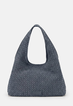 Paz Veloursleder-Schultertasche Blaugrau
