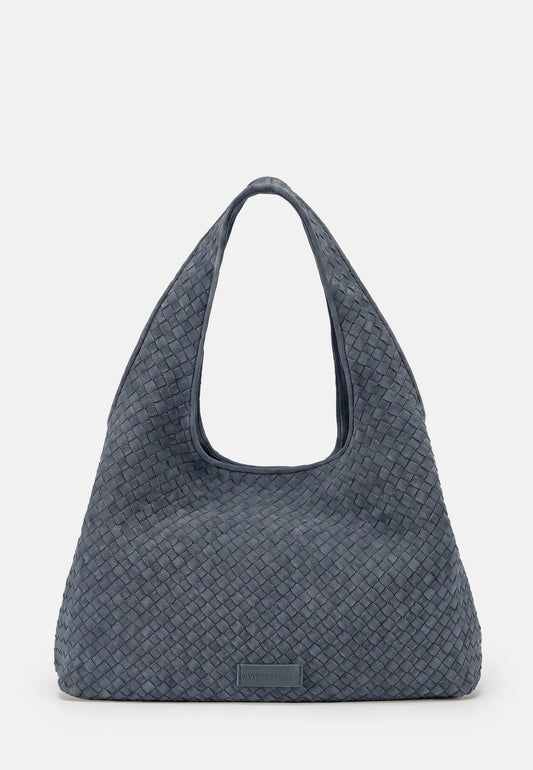 Paz Veloursleder-Schultertasche Blaugrau