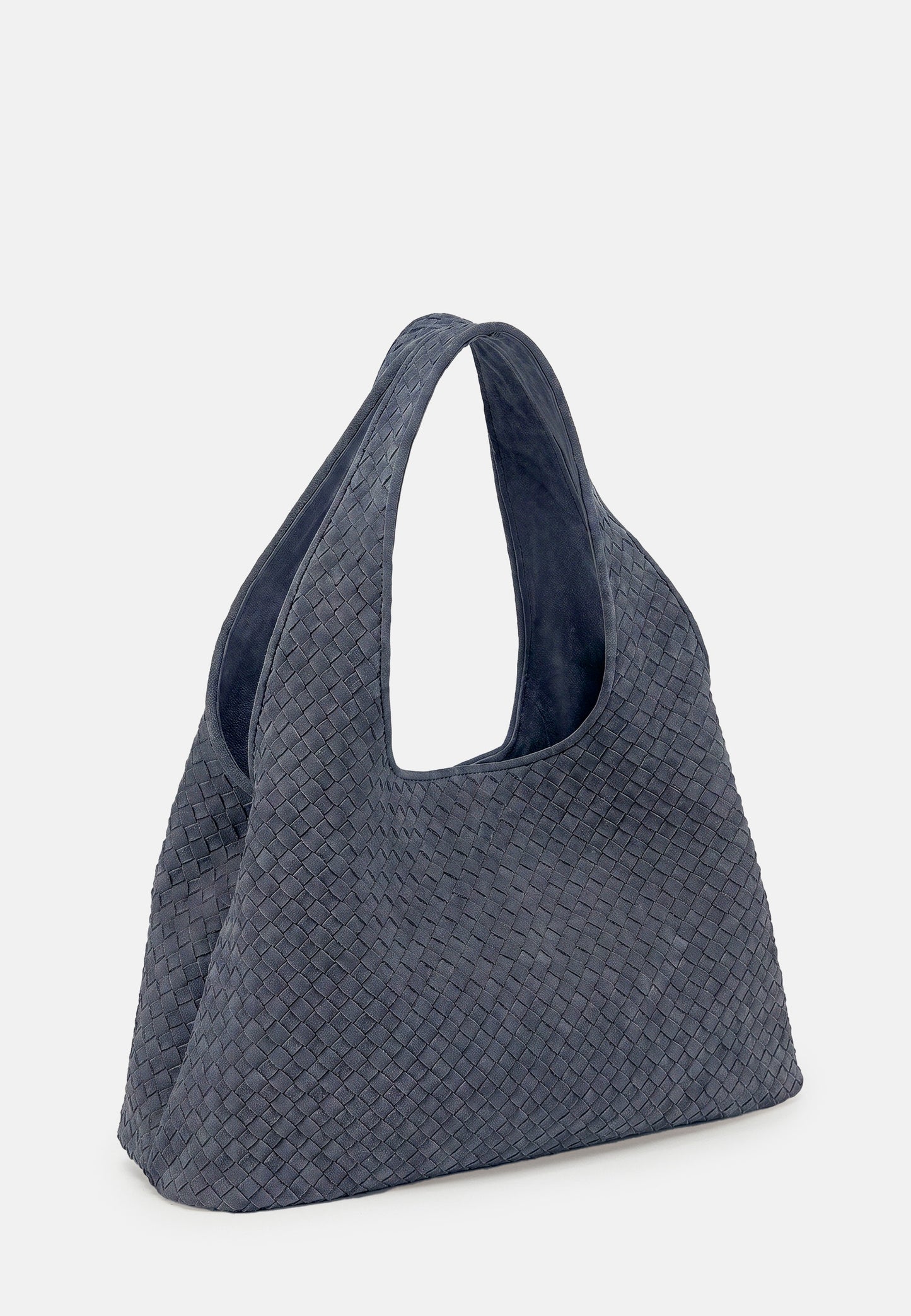 Paz Veloursleder-Schultertasche Blaugrau