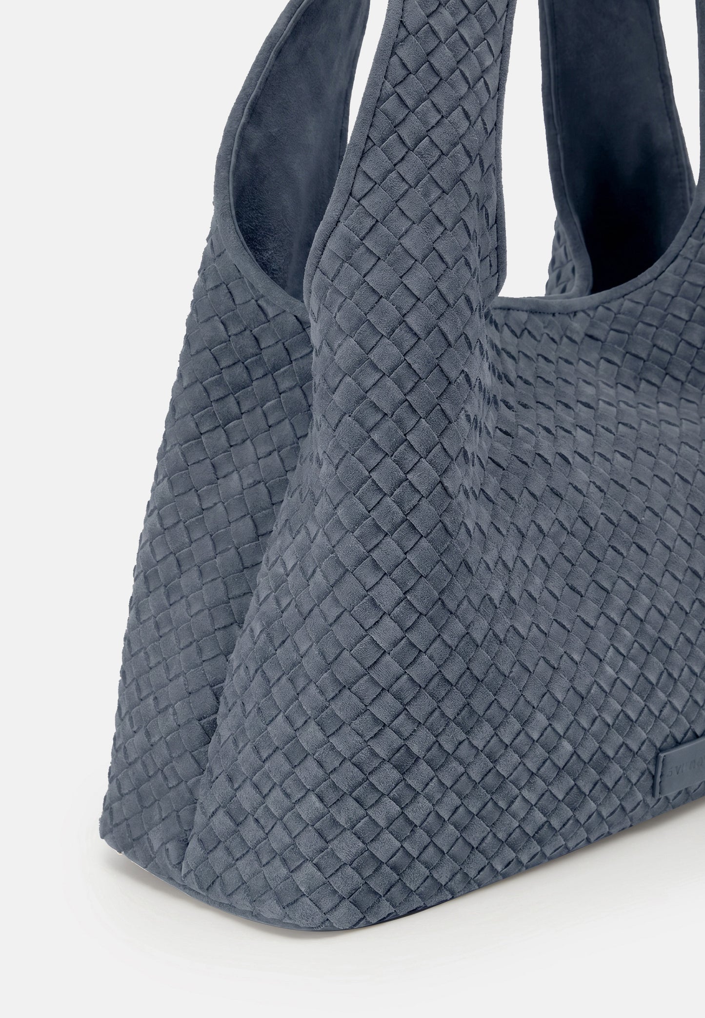Paz Veloursleder-Schultertasche Blaugrau