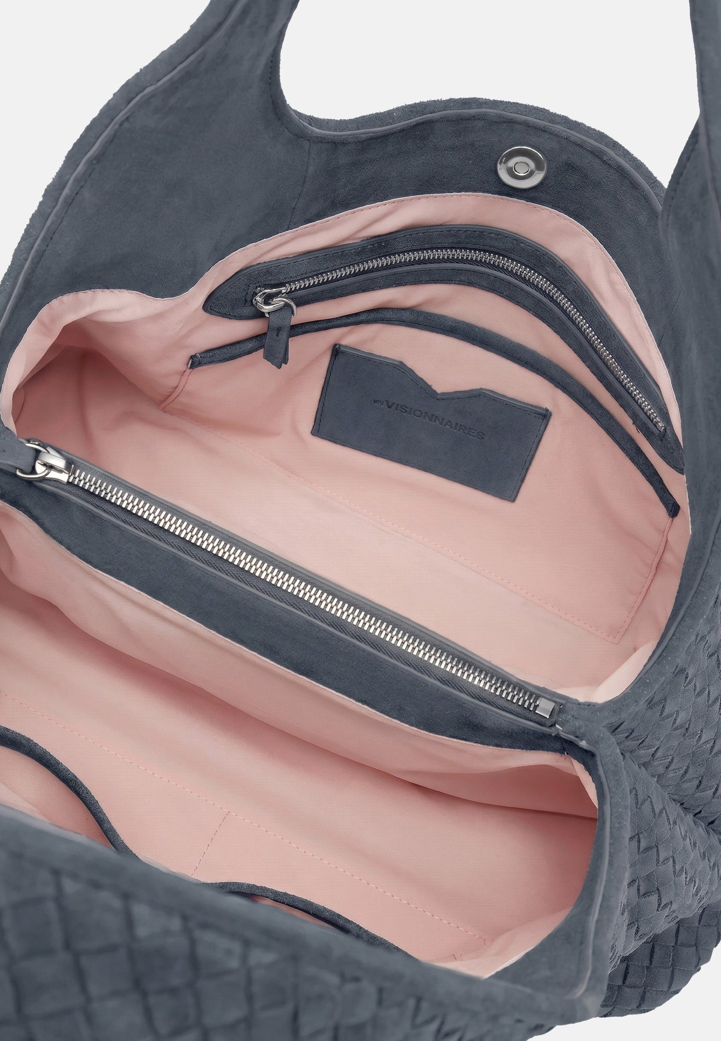 Paz Veloursleder-Schultertasche Blaugrau