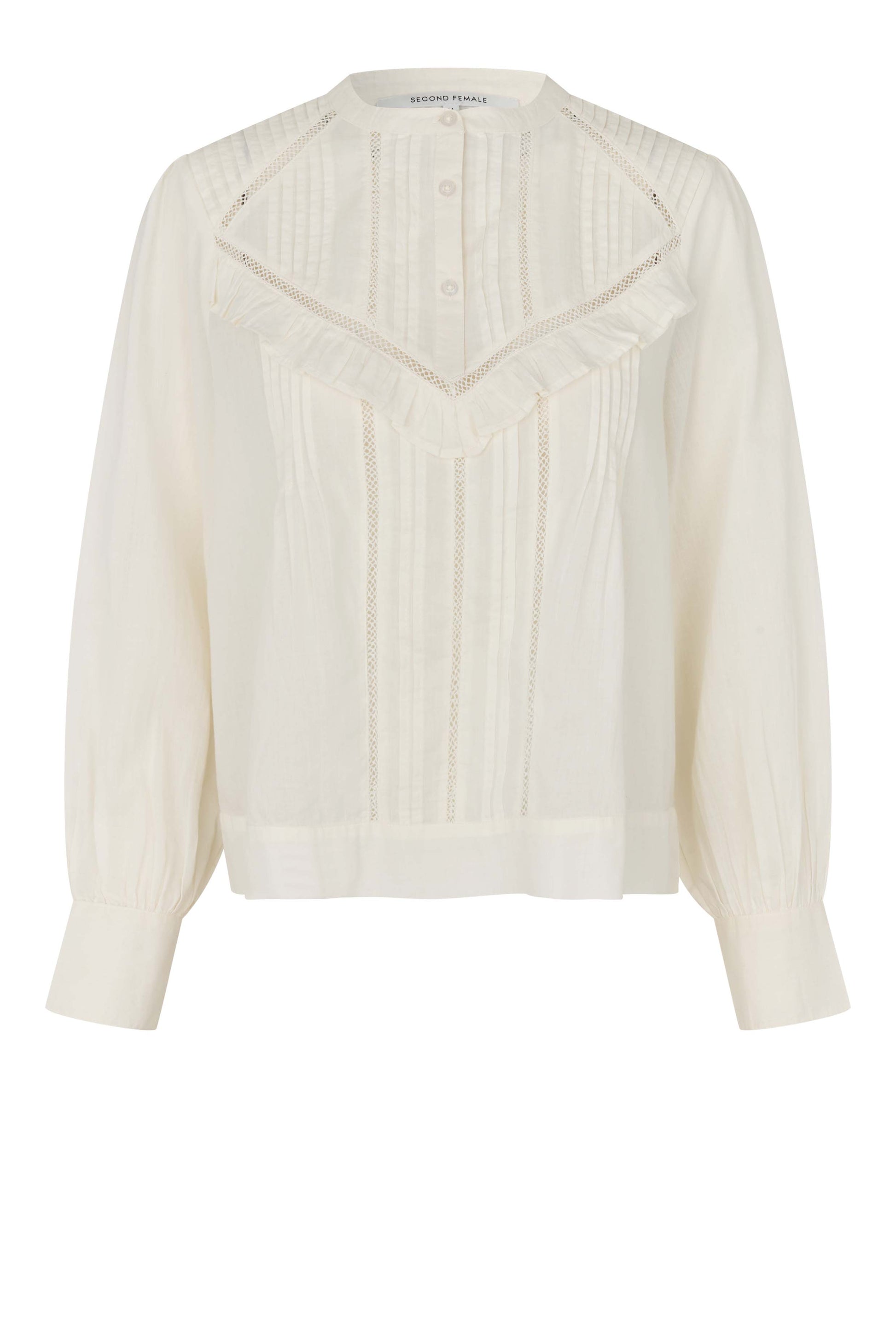 Baumwollbluse mit Rüschen und Spitzendetails Warmweiß