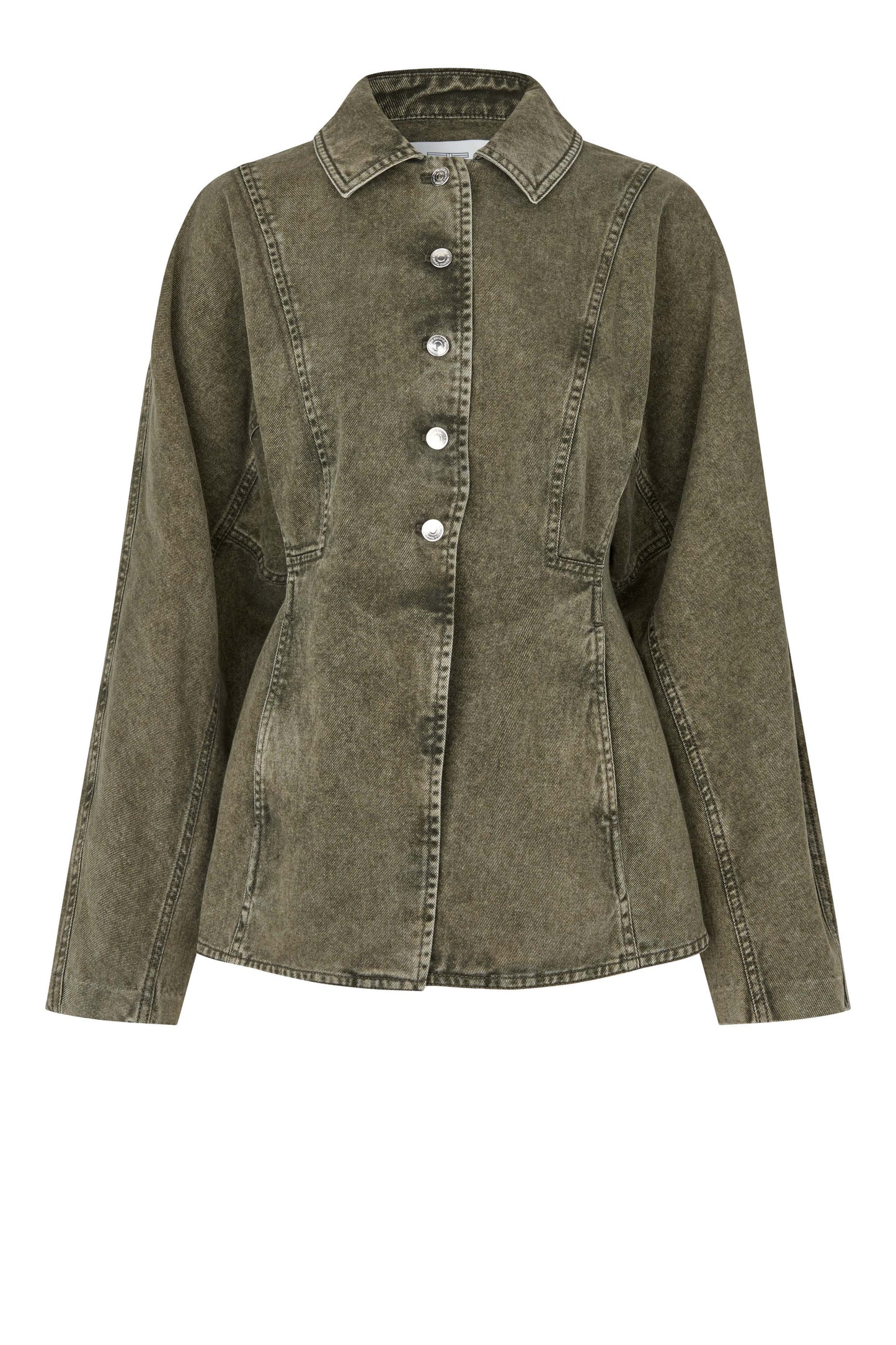 Olivgrüne Denimjacke, tailliert