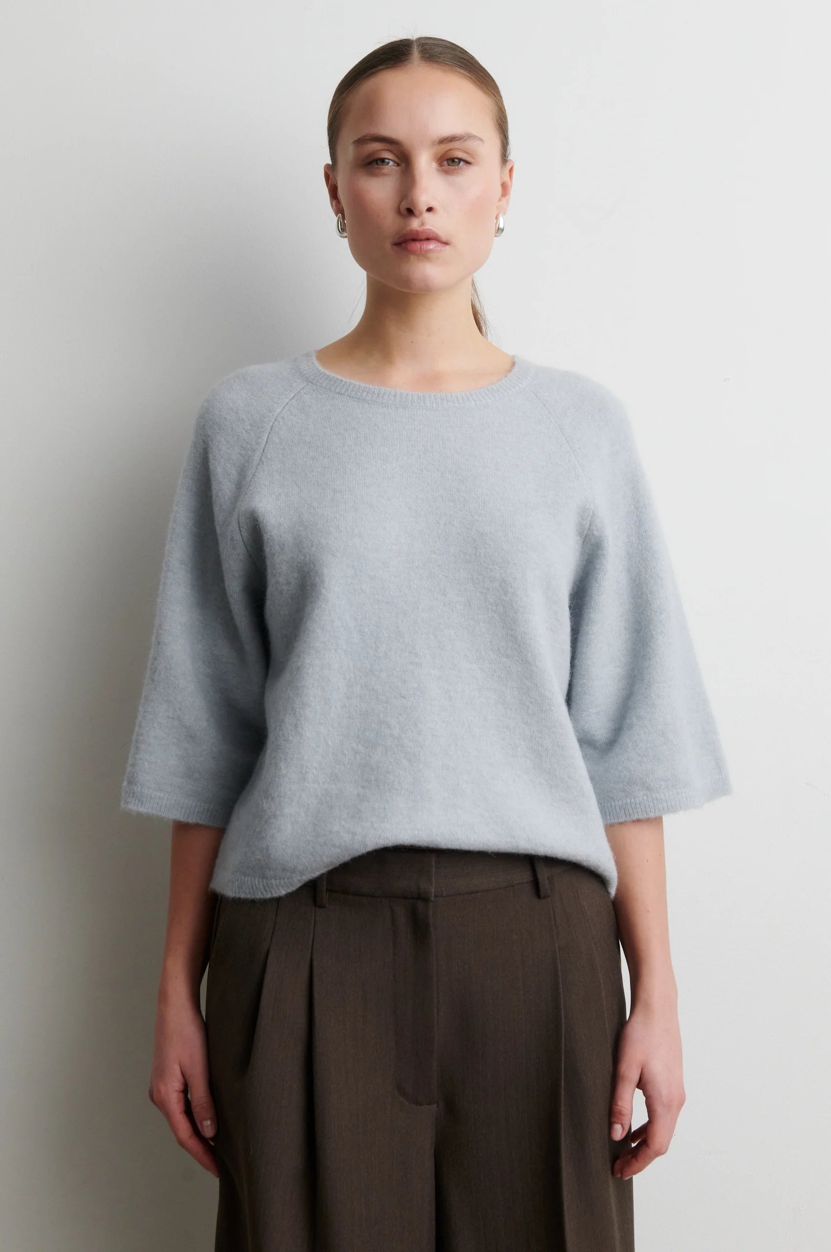 Kurzarm Pullover Babyblau