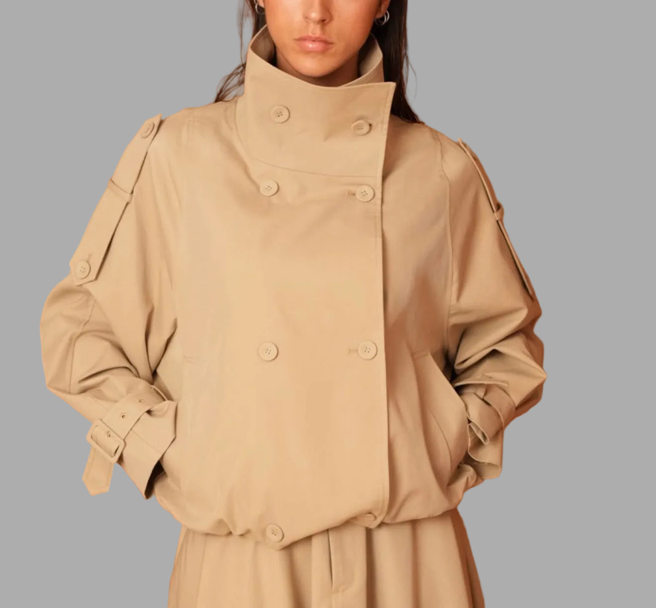 Cropped Trench-Jacke in Camel