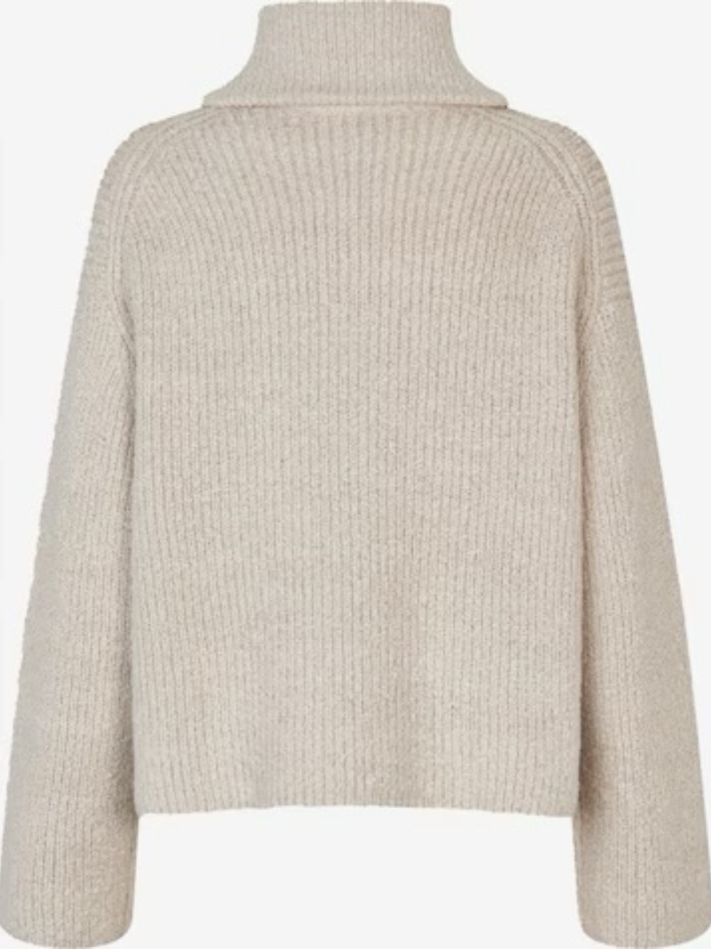 Sandfarbener Strickpullover mit Zip