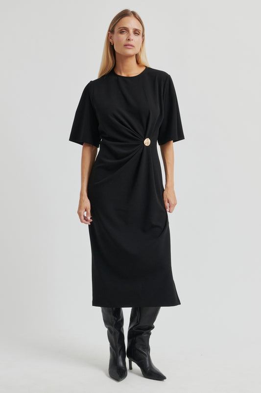 Midikleid mit Drapierung in Schwarz