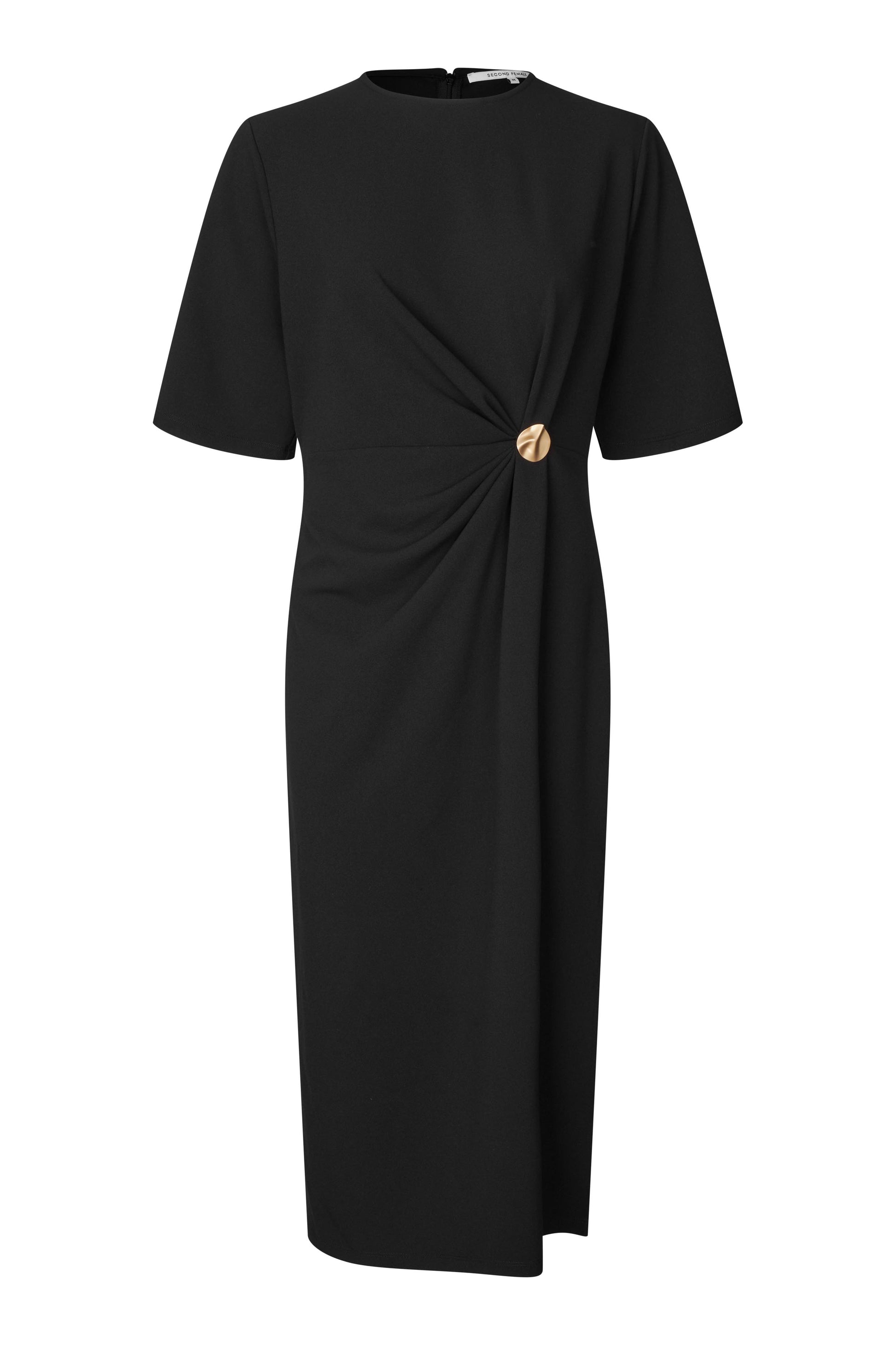 Midikleid mit Drapierung in Schwarz Detailansicht
