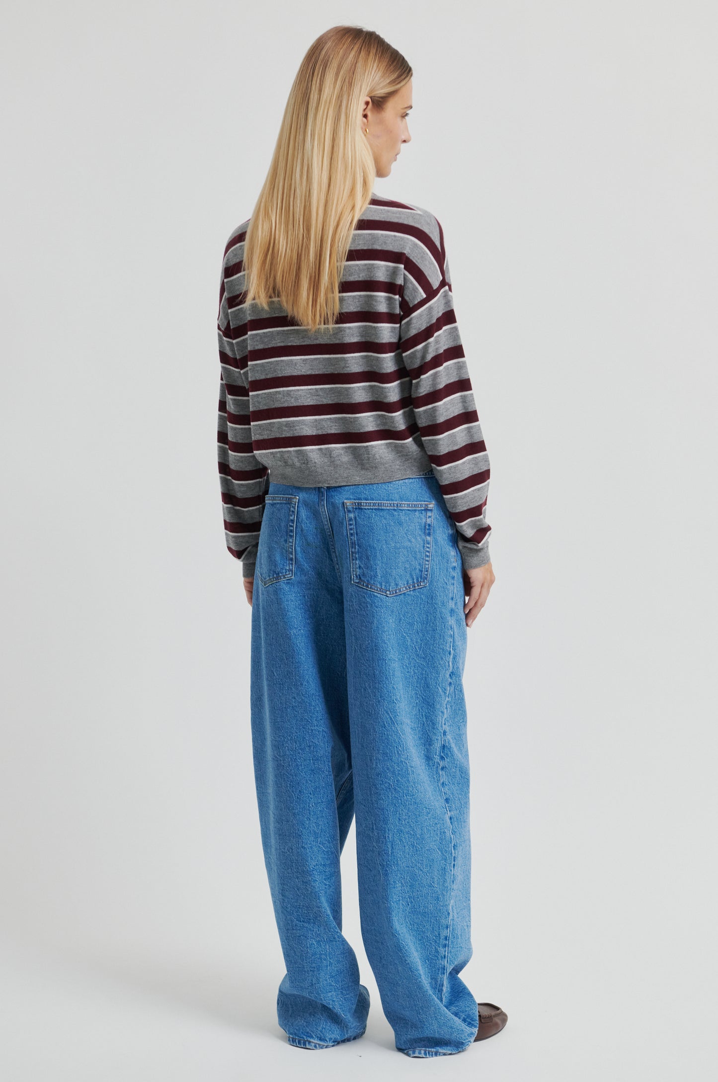 Gestreifter Feinstrick Polostrick Grau Bordeaux