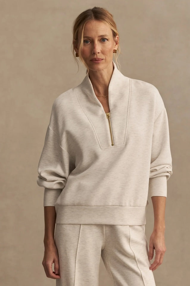 Sweatshirt mit halbem Reißverschluss in Elfenbein meliert