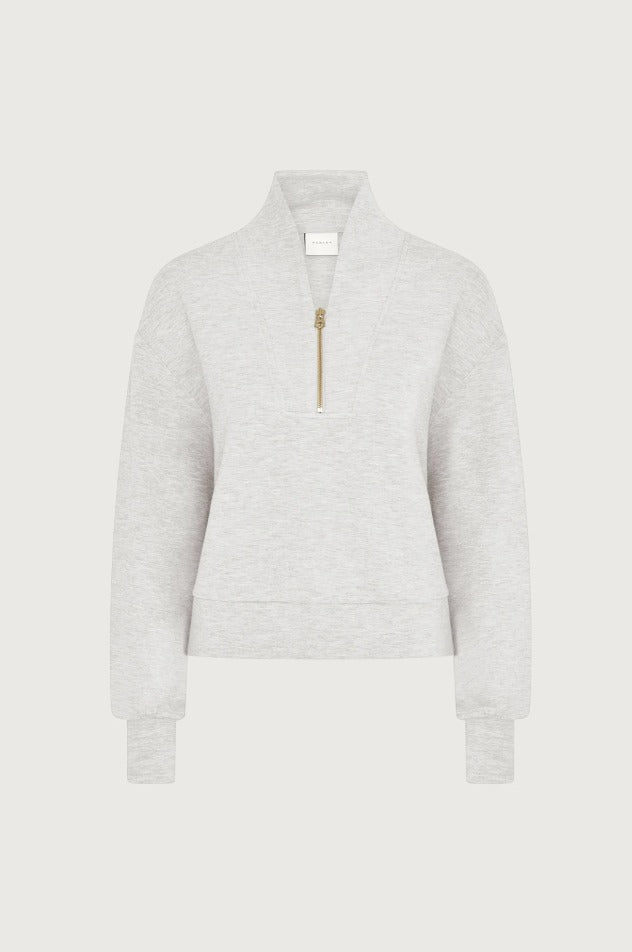 Sweatshirt mit halbem Reißverschluss in Elfenbein meliert